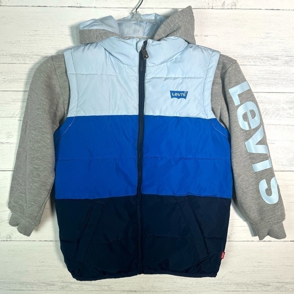 Levi’s Puffer Vest Gray Hoodie Jacket 2 in 1 Boys 5-6 - Picture 1 of 4